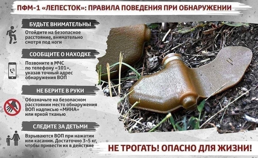 Внимание! Алгоритм действий при обнаружении подозрительных предметов, в том числе мин «Лепесток» и «Колокольчик».
